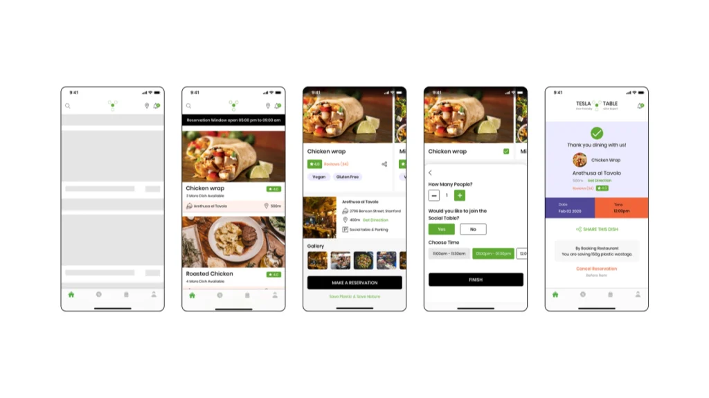 Restaurant Table Reservation App Food booking screens