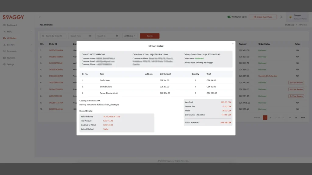 Customer Online Order Details