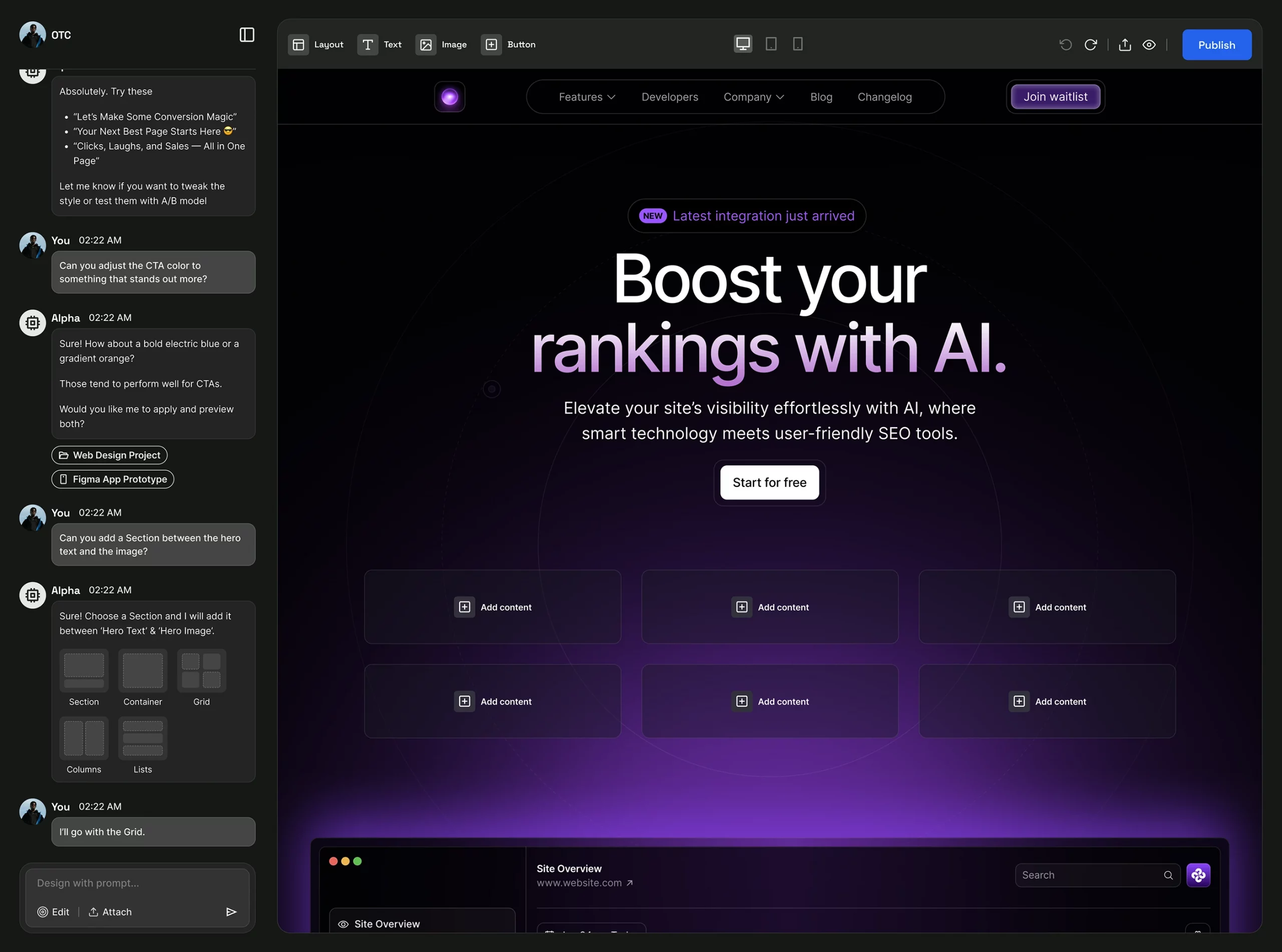 AI based website builder